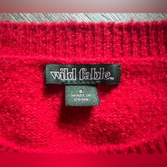 Wild Fable Bishop Sleeve Red Crew Neck Cropped Sweater w Ribbed Detailing S NWOT - Picture 2 of 6